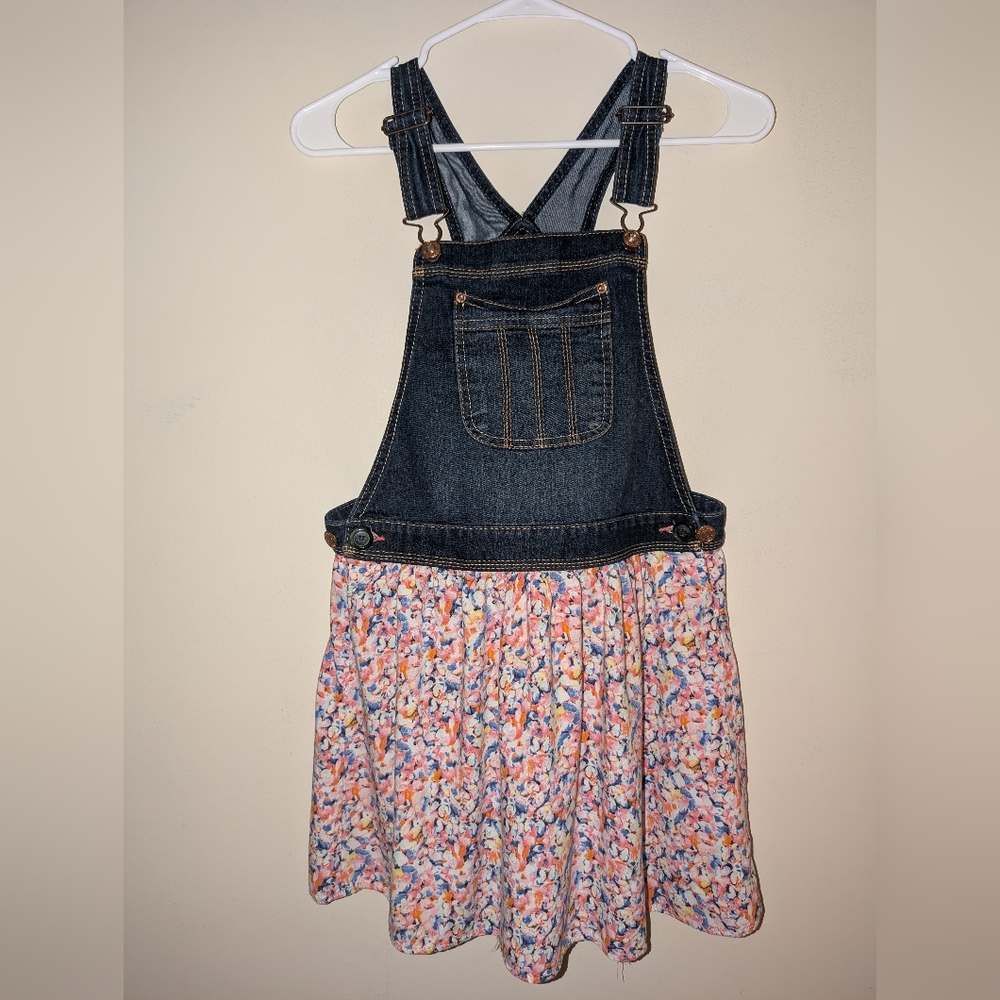 Jordache Floral Denim Overall Dress Girls Size XL 14/16